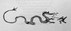 Tolkien's dragon, printed before the title page, from the holdings of Tolkien Drawings in the Bodleian Library at the University of Oxford.