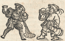drunkard vomiting woodcut