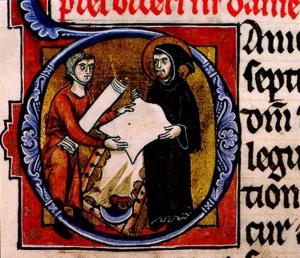 Jerome inspects parchment